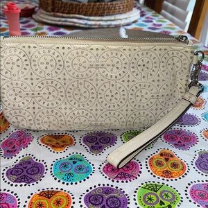 Cream and Silver Coach Clutch